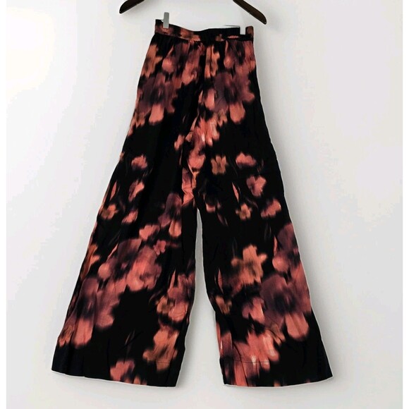 Universal Standard Pant Women Wide Leg Black Floral Elastic Waist Size 4XS - Picture 3 of 6